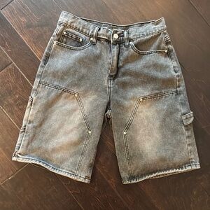 Blue Asphalt Gray Distressed Jean Shorts